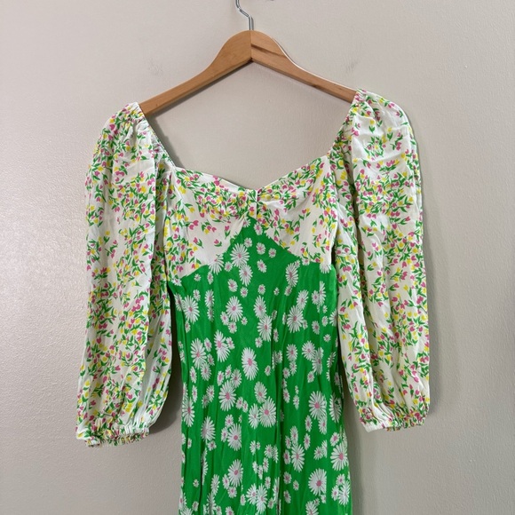 RIXO x Target Colab Green White Floral YTK Midi Dress Peasant Cottagecore Boho 0 - Picture 13 of 13